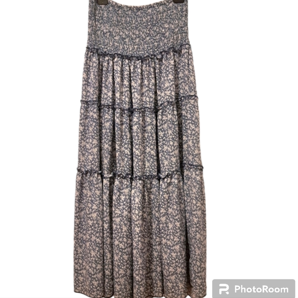 Floral blue and white maxi skirt